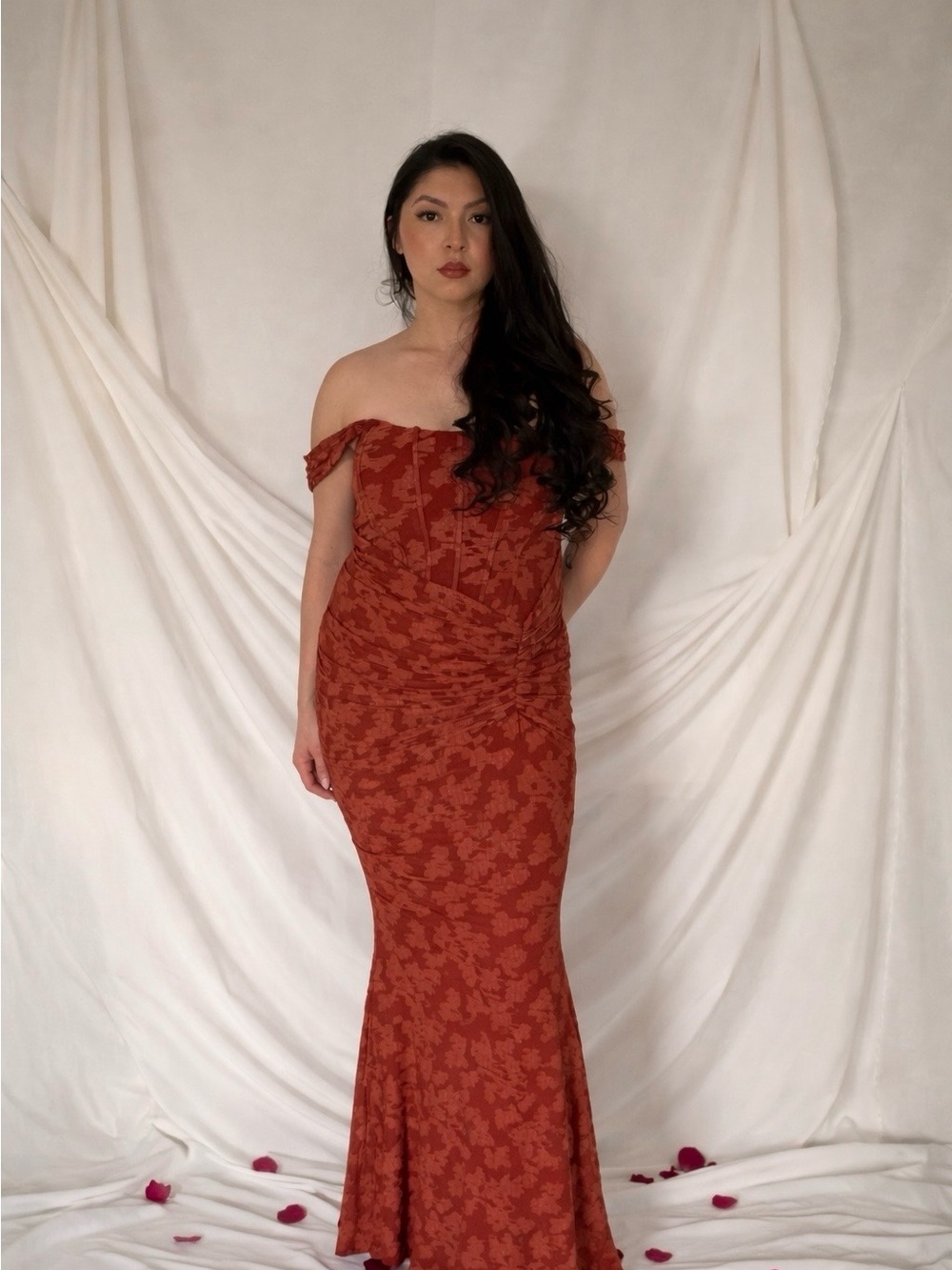 Red Lace Corset Off Shoulder Gown/Maxi Dress